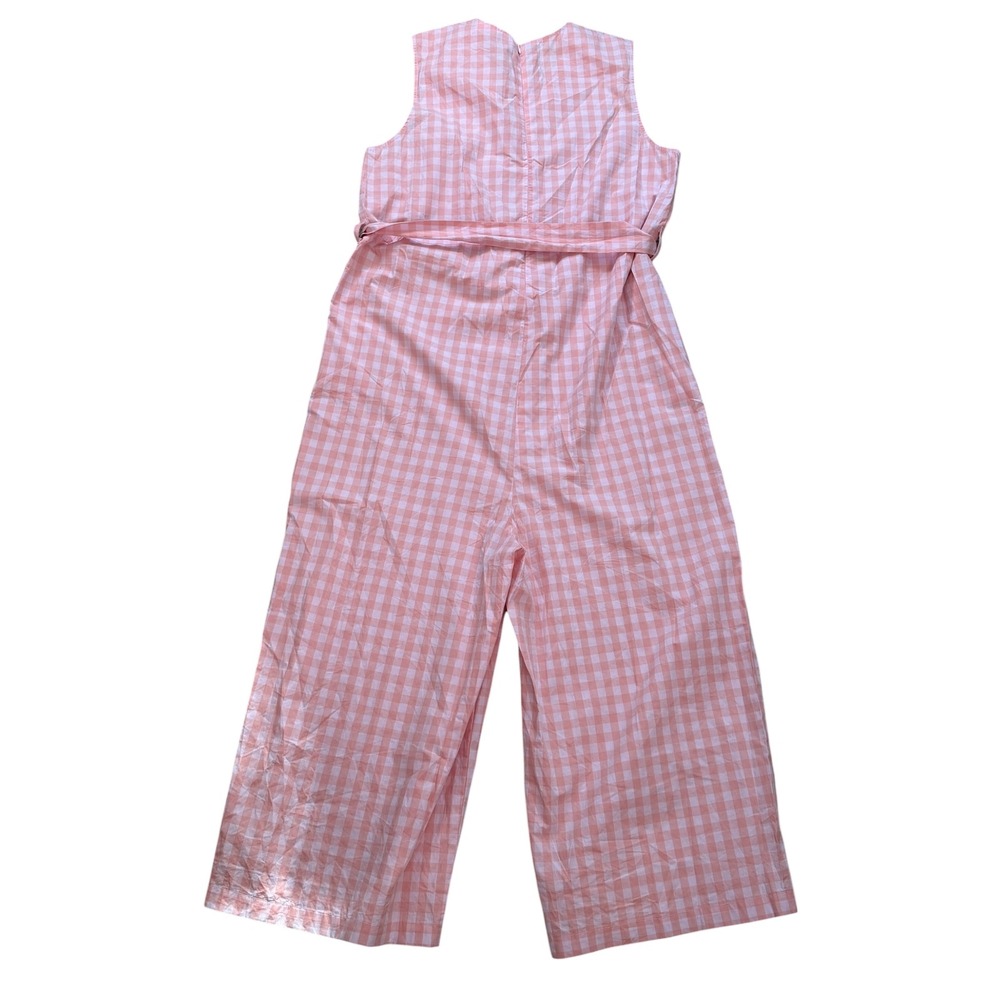 Bando Gingham Jumpsuit Wide Leg Belted Pink White Cotton Size 2X - Picture 4 of 12